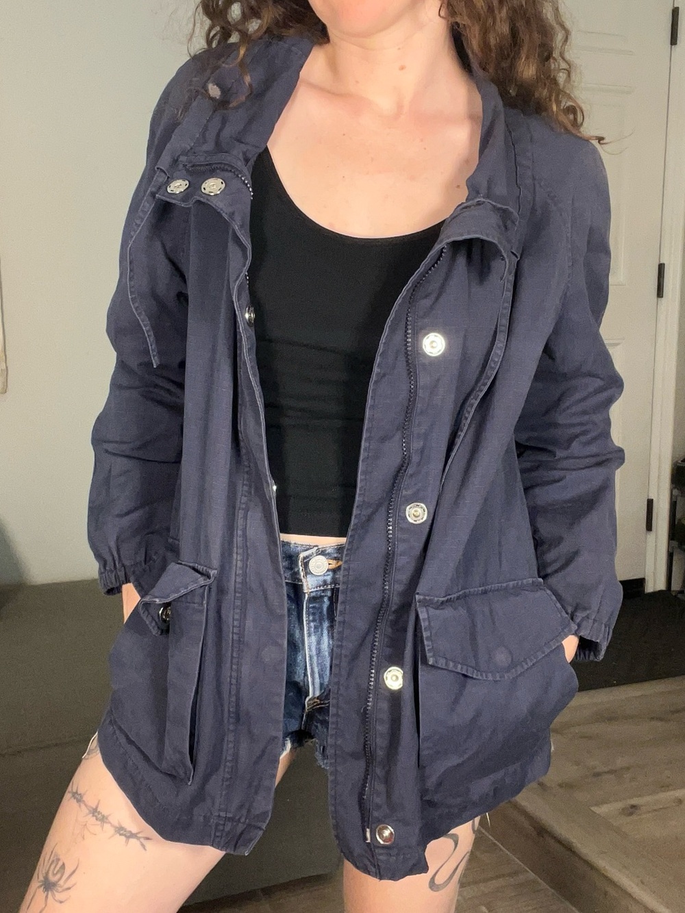 GAP Vintage Y2K Navy Blue Cotton Ripstop Jacket w/ Snaps Size Medium